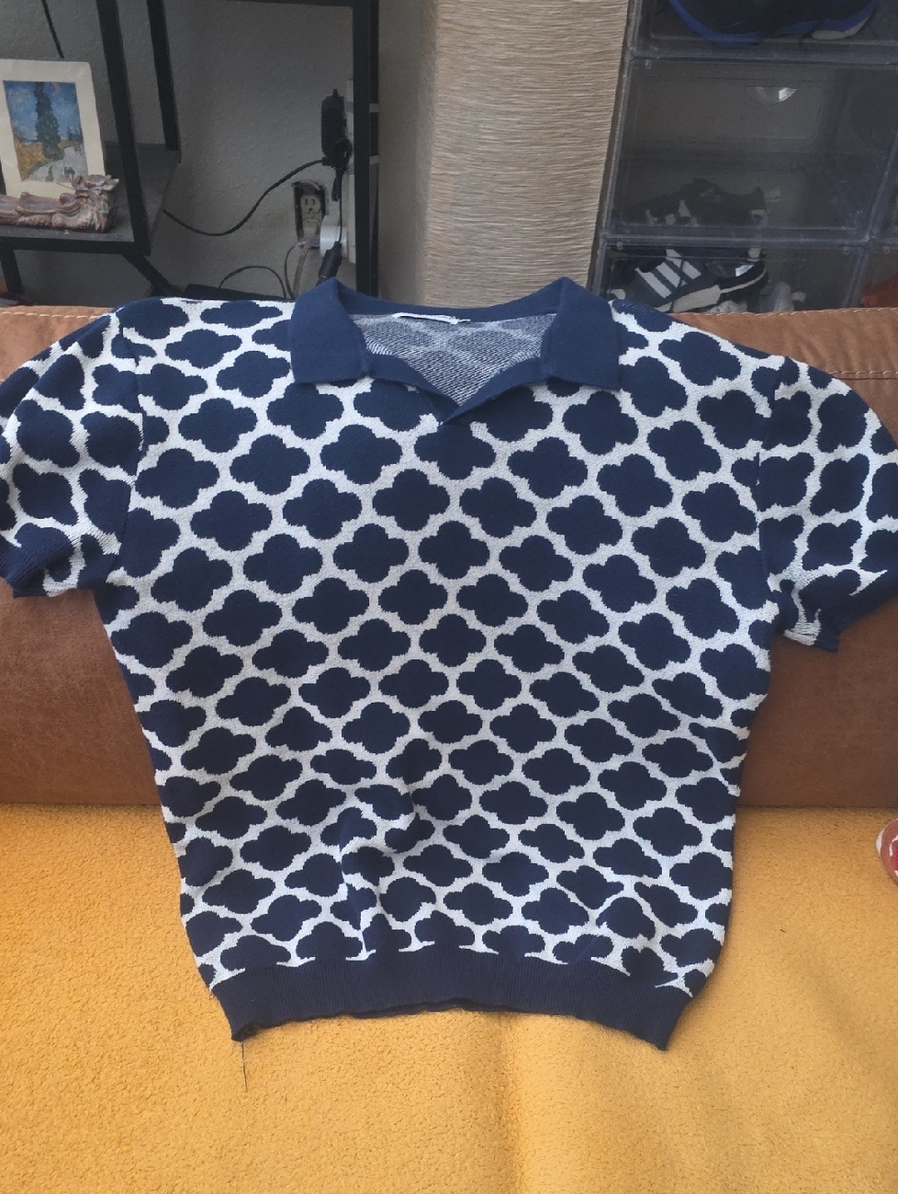 Men's Navy & White Patterned Polo Shirt